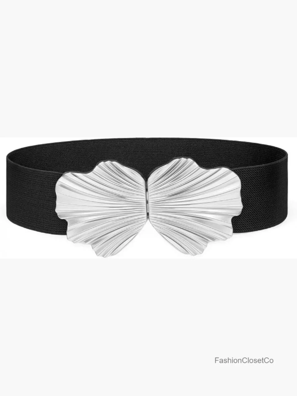 Wide Elastic Belt with Suede and Boho Shell Gold Buckle - Stretchy Fashion